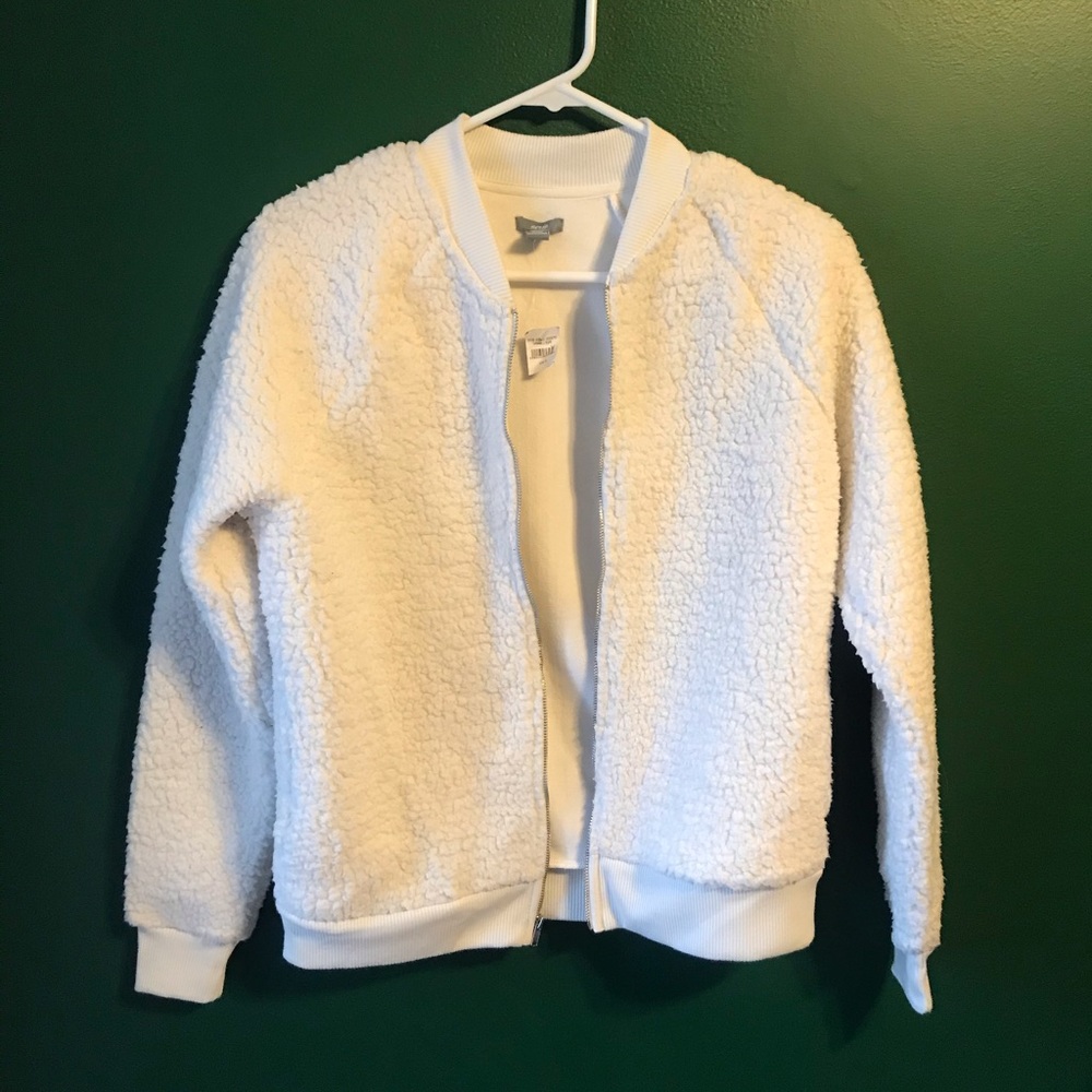 White/ Cream Sherpa Bomber Jacket
